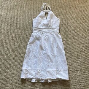 White House Black Market White Halter Dress Lined Pleated Size 4 Like New Cotton